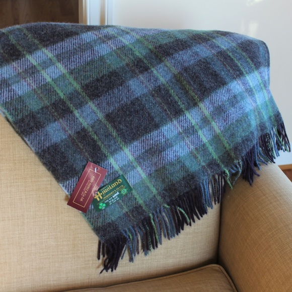 The Shepherd's Knot Other - New Ireland Pure New Wool Throw Blanket Green Blue